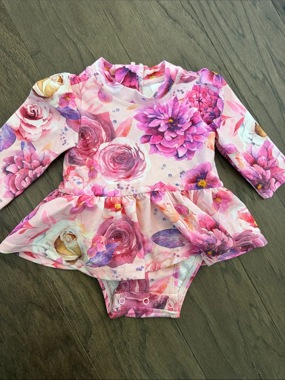 Posh Peanut Pink Floral Long-Sleeve Swim One-Piece rash guard